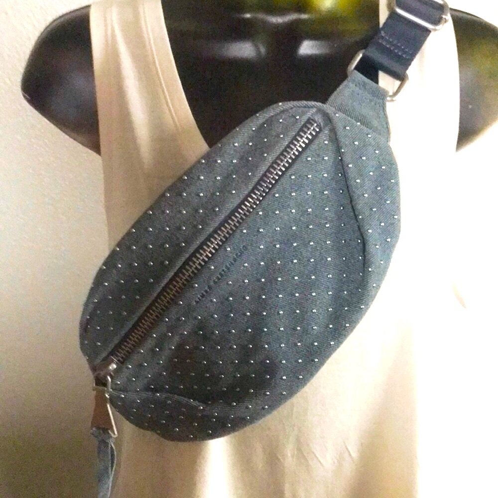 Aimee Kenstenberg Denim Studded Crossbody Sling Bag🦋